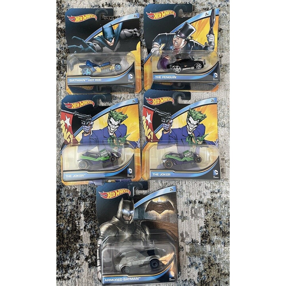 hot wheels dc comics batman joker penguin lot of 5 NEW Sealed